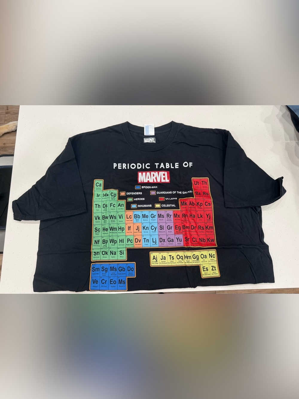 Marvel Black Graphic Tee with Multicolor Periodic Table Print